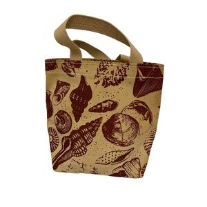 NWT Boston Hand Print Brown Neutral Seashell Print CompactArtisan Tote Bag Small